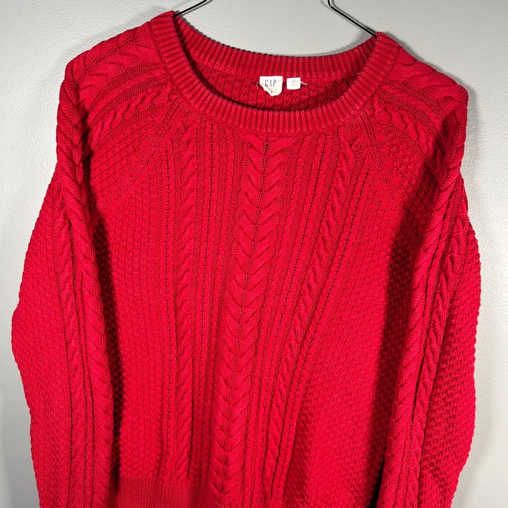 Gap Sweater Mens Medium Tall Red Cable Knit Fisherman Grandpa Heavy Chunky